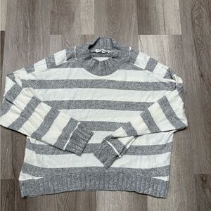 Cozy Gray and White Striped Women's Turtleneck Sweater